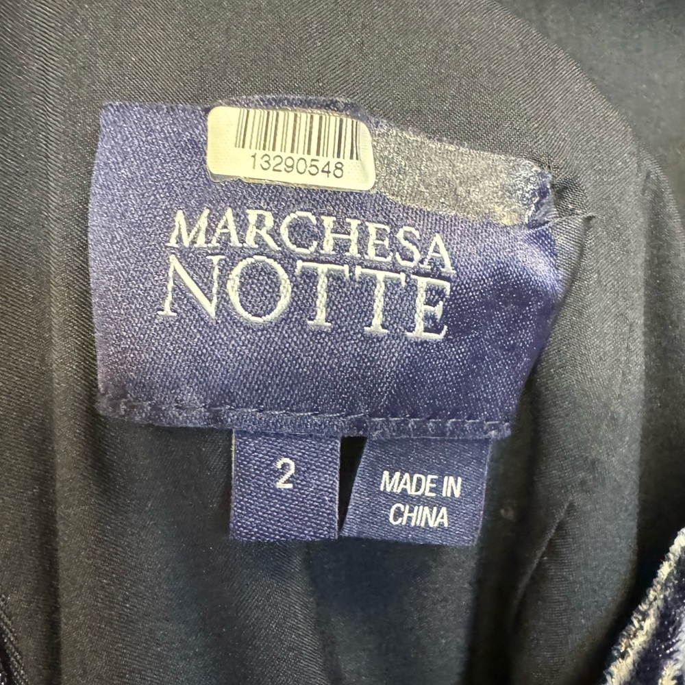 Marchesa Notte Sleeveless Velvet Burnout Chiffon Dress with Tiered Skirt Size 2 - Picture 6 of 9